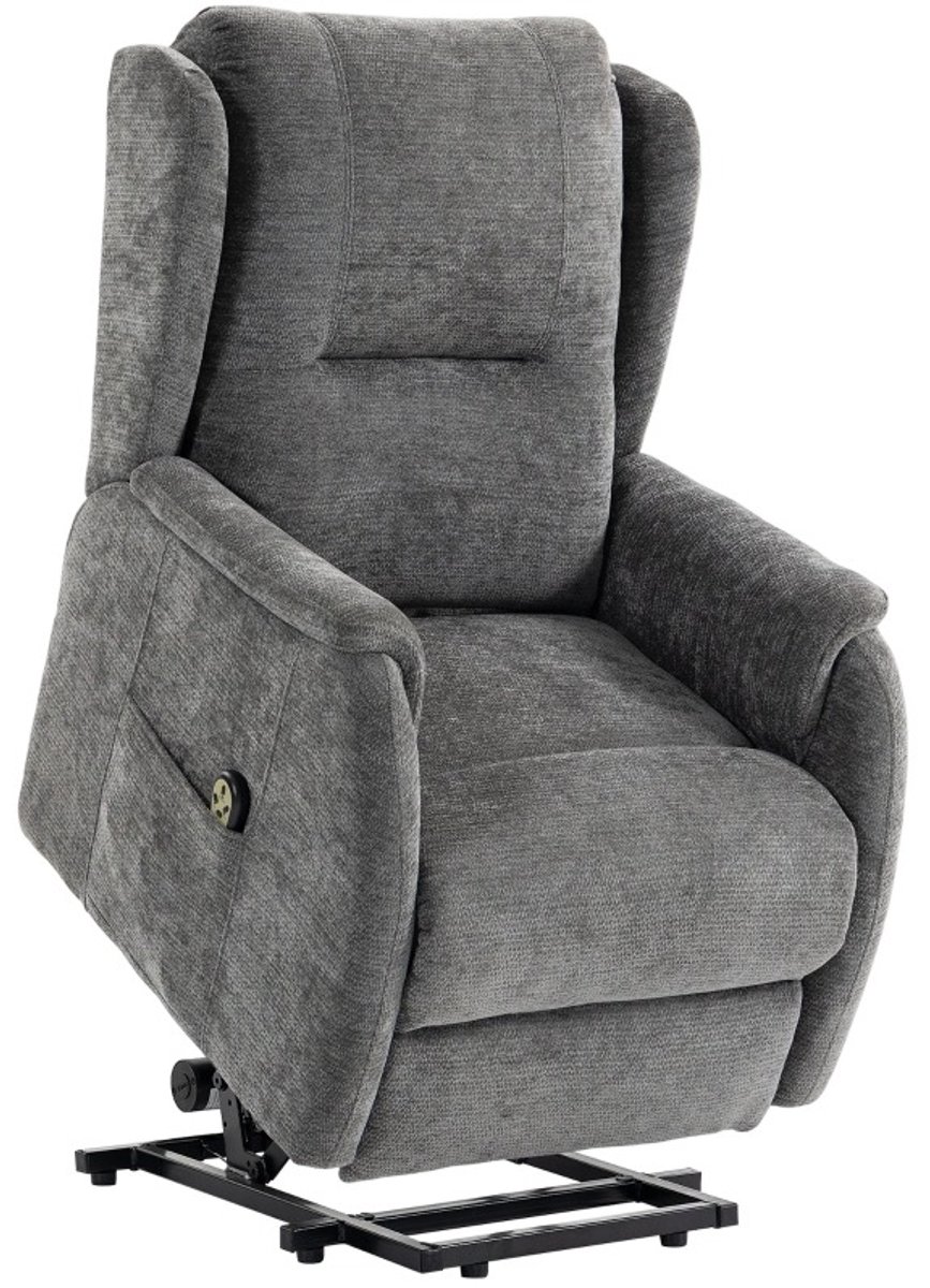 OKWISH Relaxfauteuil 89 x 76 x 103 Cm - Elektrische Sta-opfunctie En Dubbele Motor - Voor Woonkamer - Chenillelook Stof - Donkergrijs