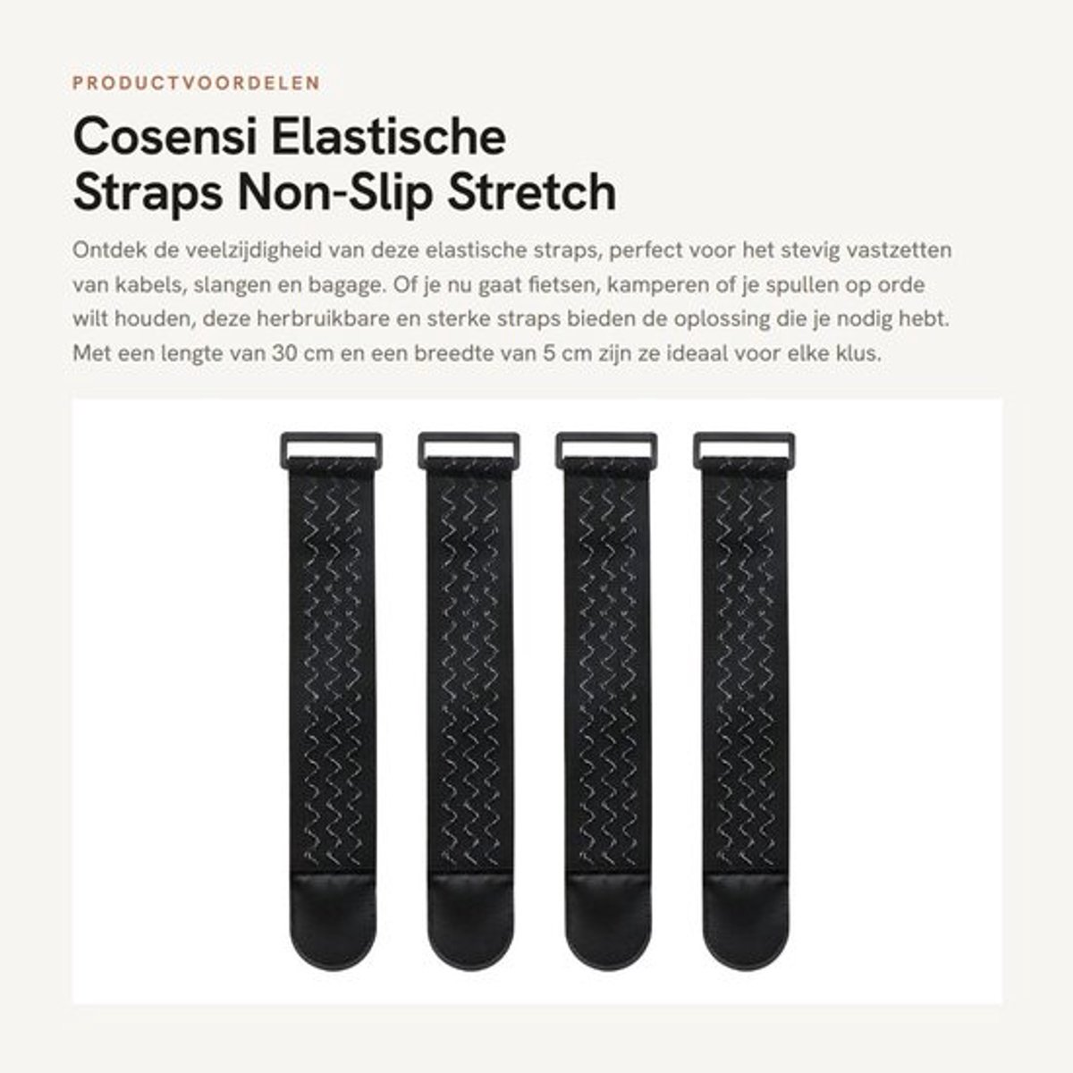 Elastische Banden - 5 cm breed - 30 cm lang - Antislip - Herbruikbaar - Hoog trekvermogen - Ideaal voor bundelen van objecten - Bindbanden