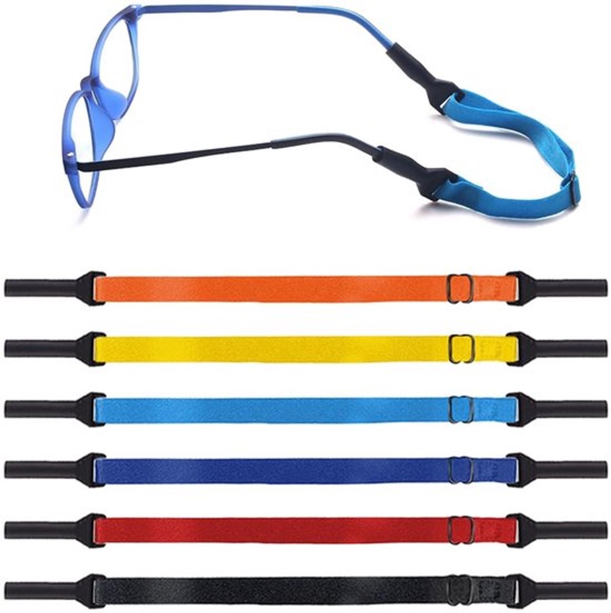 Brillenriem 6 stuks - Verstelbare Brillenhouder - Antislip Sportbrilhouder - Universele Brillenriem - Meerkleurig - Polyester/Spandex/Roestvrij Staal - Brillenband