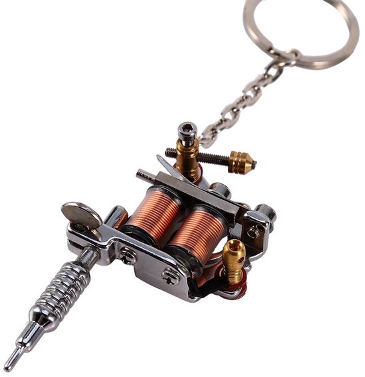 Tattoo Machine Sleutelhanger - Zinkmetaallegering - Lichtgewicht - Retro Design - Handig voor Decoratie - Ongeveer 14,5 x 4 cm