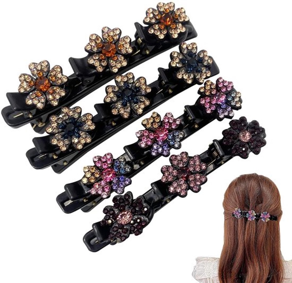 Haarspelden met kristallen stenen - Gevlochten Haarspelden - Haaraccessoires Dames - Set van 4 - Duurzaam Ontwerp - Elegant en Veelzijdig