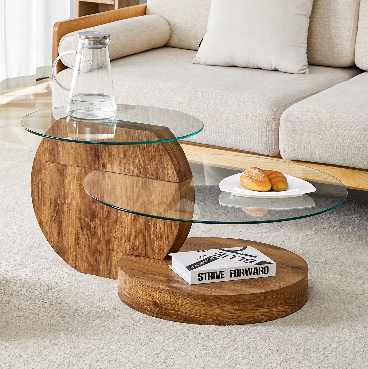 COVREO Salontafel 89,9 x 69,9 x 43,2 cm – transparant glas, MDF, meerlagig