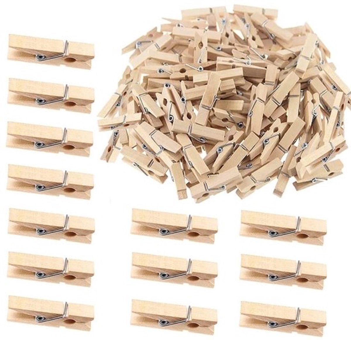 Mini Wasknijpers 100 Stuks - Houten Klemmen - Herbruikbaar - Weerbestendig - Multifunctioneel - Milieuvriendelijk