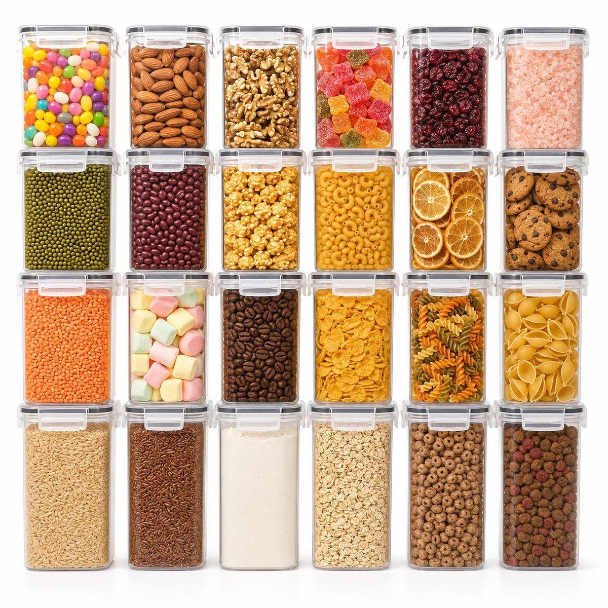 Arvion Set van 24 luchtdichte voorraaddozen met deksel - vershouddozen met etiketten en markers - opbergdoos keuken voor muesli, meel, cornflakes en suiker - BPA-vrij, vaatwasmachinebestendig