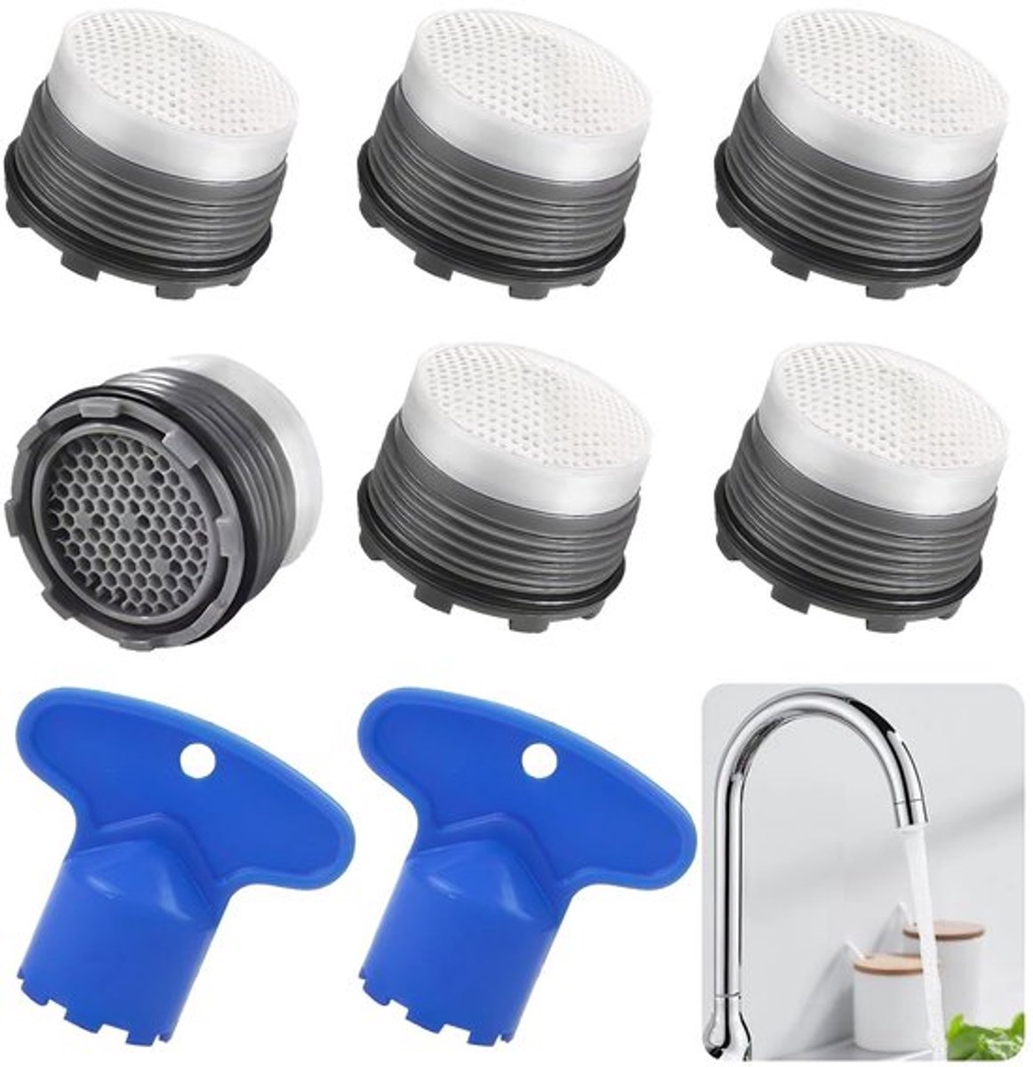 Beluchters 8 Stuks - Beluchter Kraan - Beluchter M24 - Beluchter Gazon - Waterbesparing tot 40% - Spatvrije Stroom - Kraanbeluchter