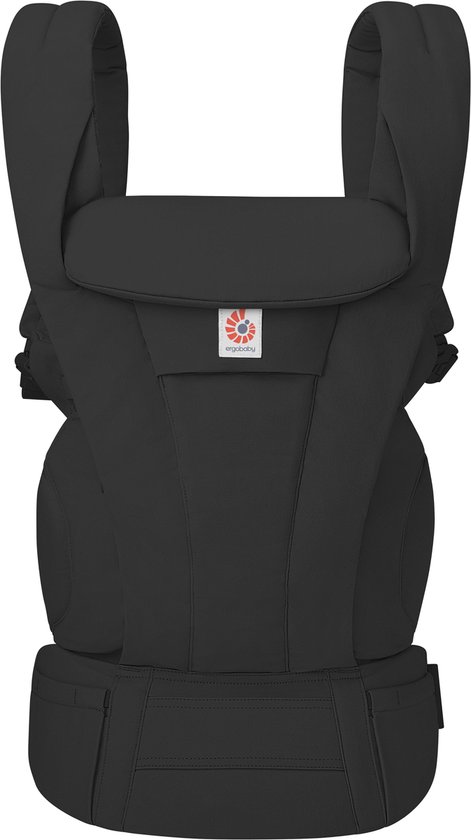 Zwarte Ergobaby draagzak, recht van voren gezien.