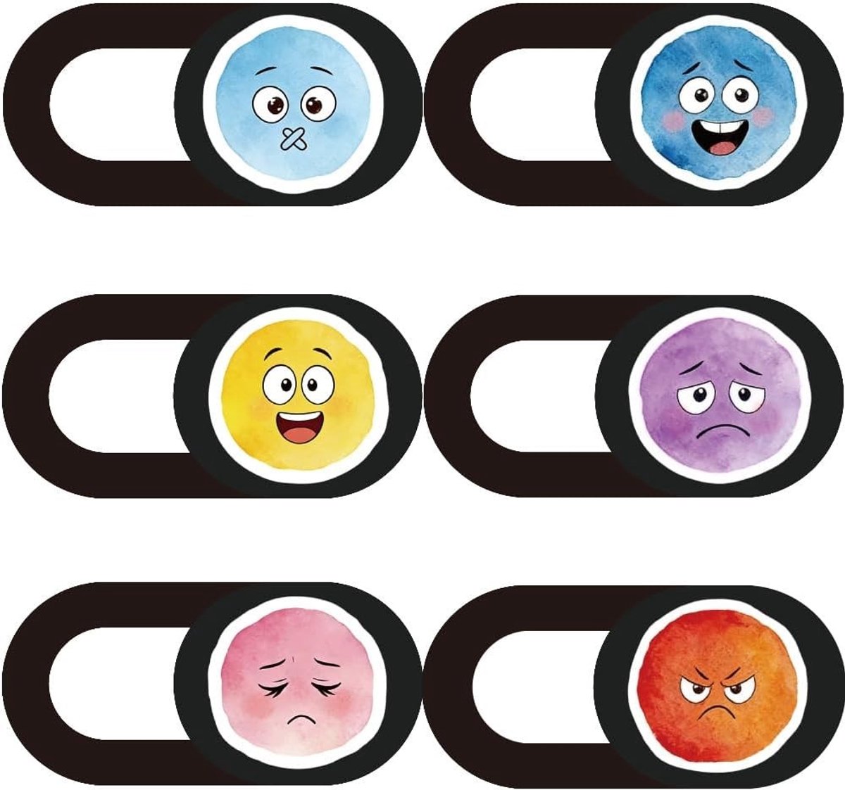6 stuks camera lensafdekkingen met schattige emotiepatronen voor privacybescherming, dunne accessoires voor smartphones en tablets