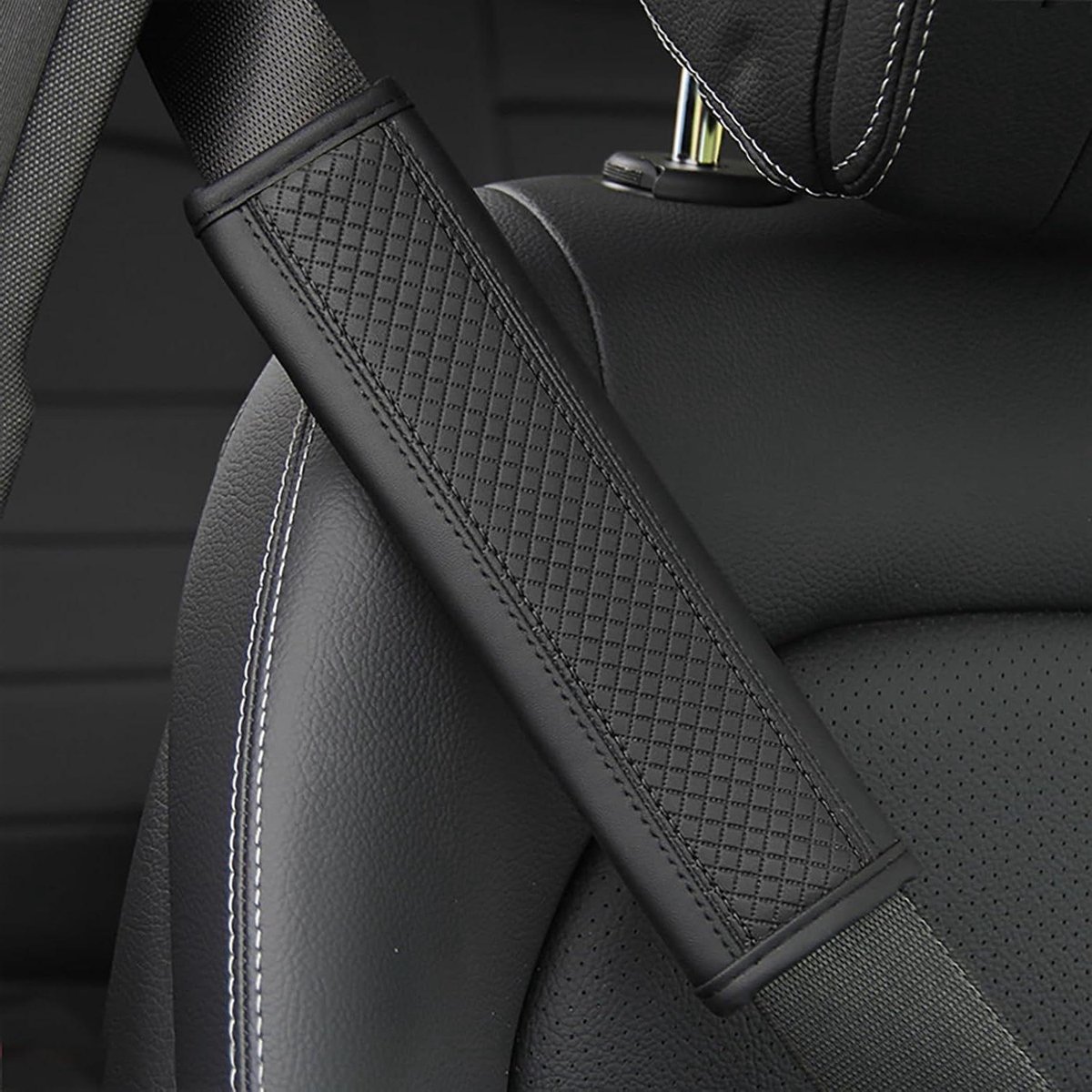 Autogordelpads - Gordelhoezen Schouderbeschermers - Comfortabel Rijden - Zacht Ademend Leer - 2 Stuks - Zwart