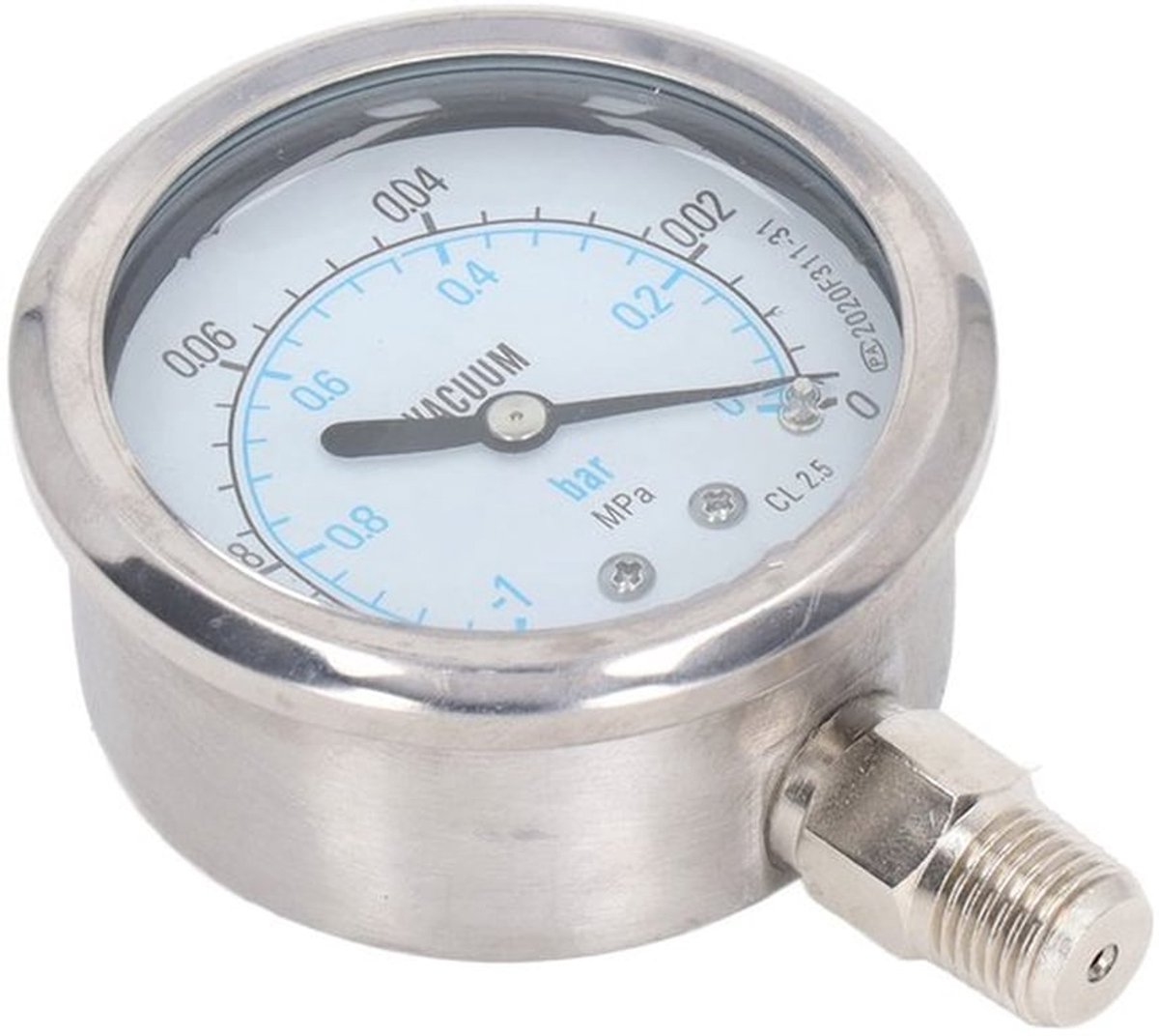 Manometer Roestvrij Staal - Drukmeter Lucht/Water/Hydrauliek - Hoge Nauwkeurigheid - Eenvoudig te Installeren - Compact Formaat - 1/4 Inch NPT-Schroefdraad