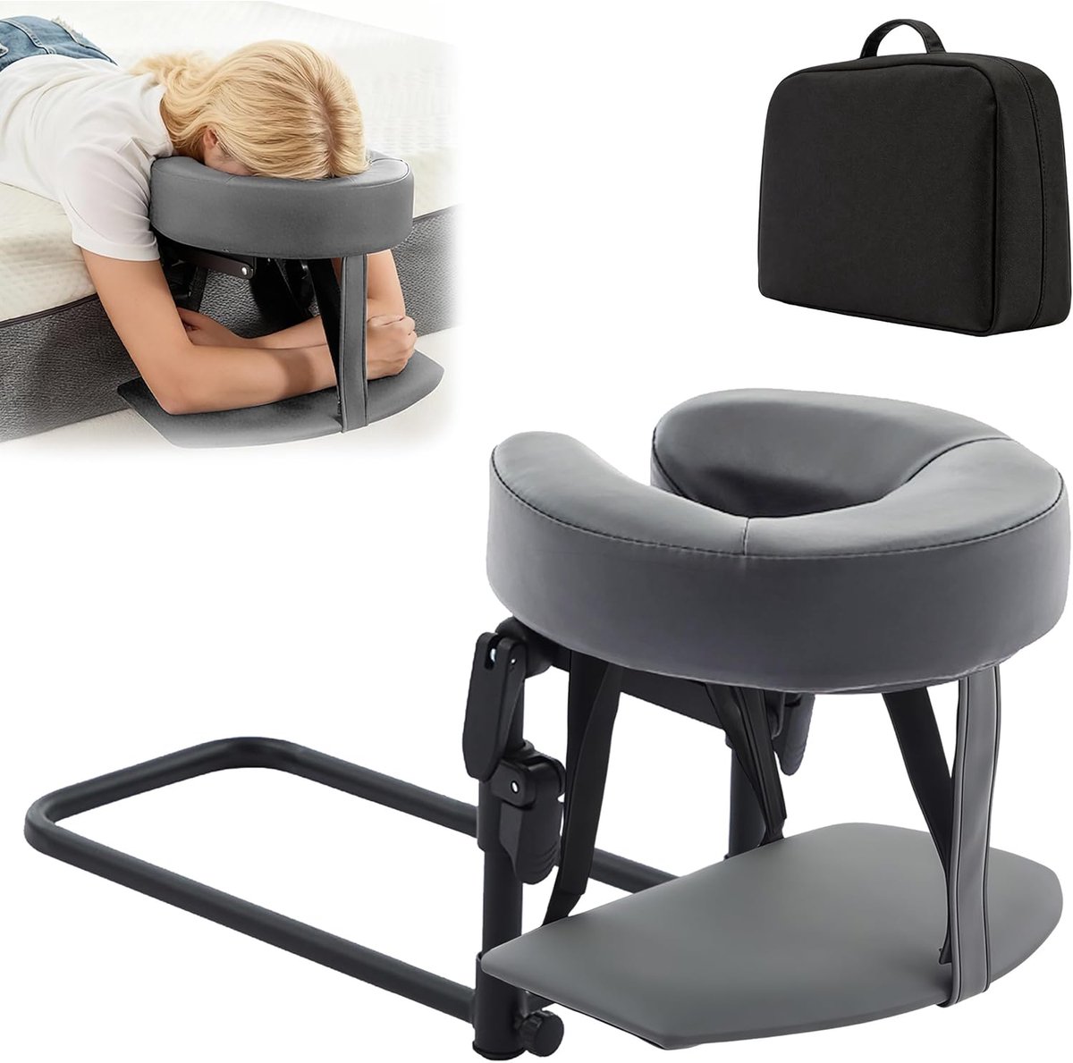 SnelShoppen - Massagetafel Gezicht Wieg met Kussen, Universele Verstelbare Hoofdsteun, Gezichtsondersteuning voor Thuismassageset - Grijs