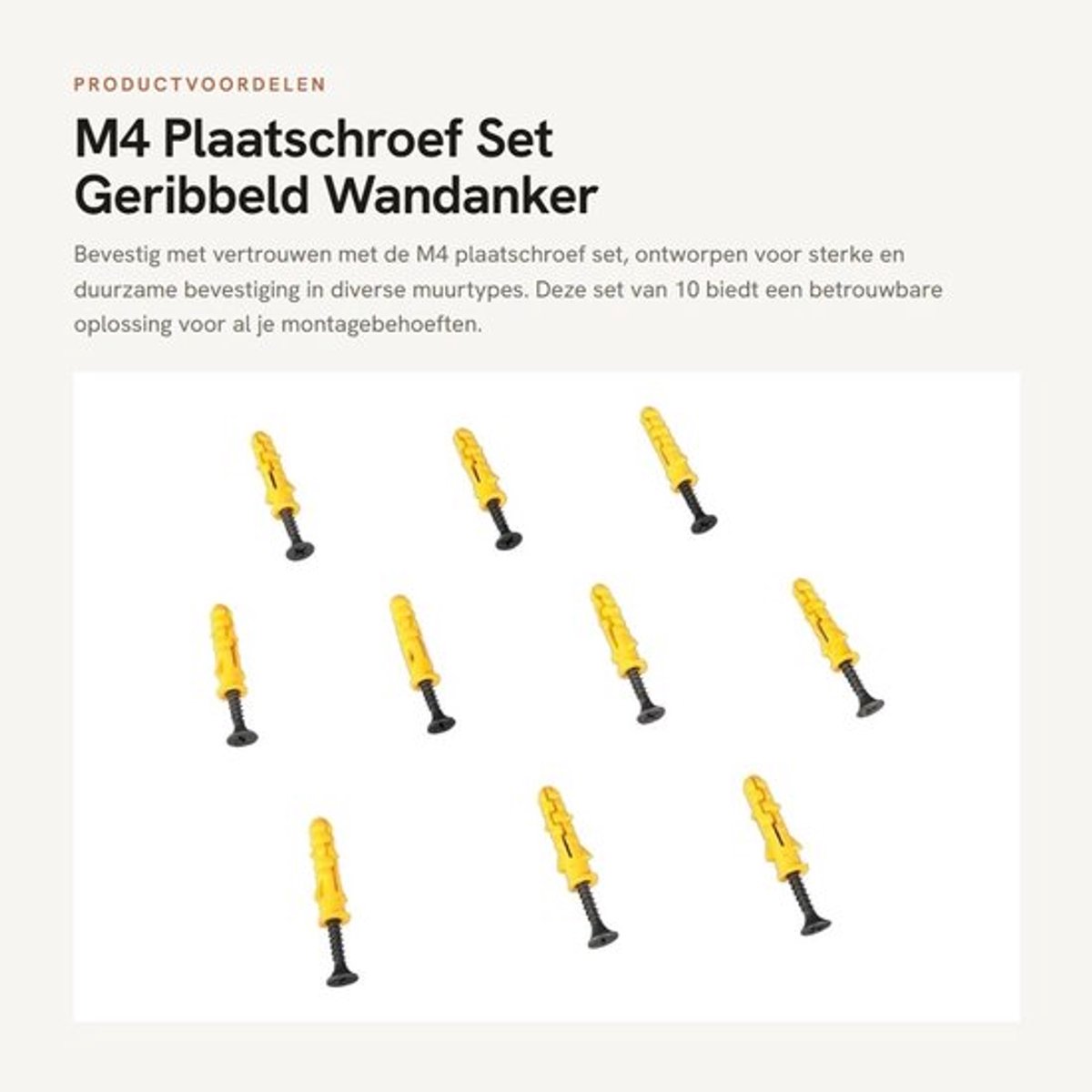 Plaatschroef 30 mm - Geribbeld Wandanker - Kunststof - 10 Stuks - Verhoogde Houdkracht - Eenvoudige Montage - Schroeven