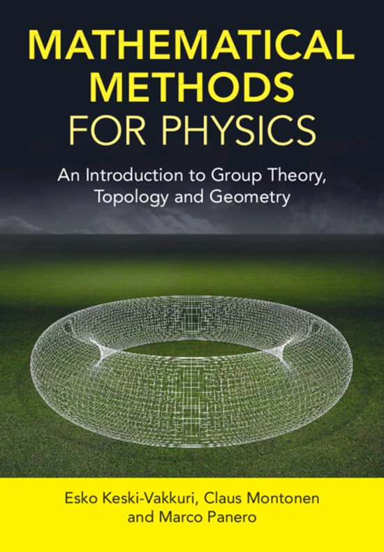 Boek "Mathematical Methods for Physics" met wiskundige grafiek op een veld onder een donkere hemel.