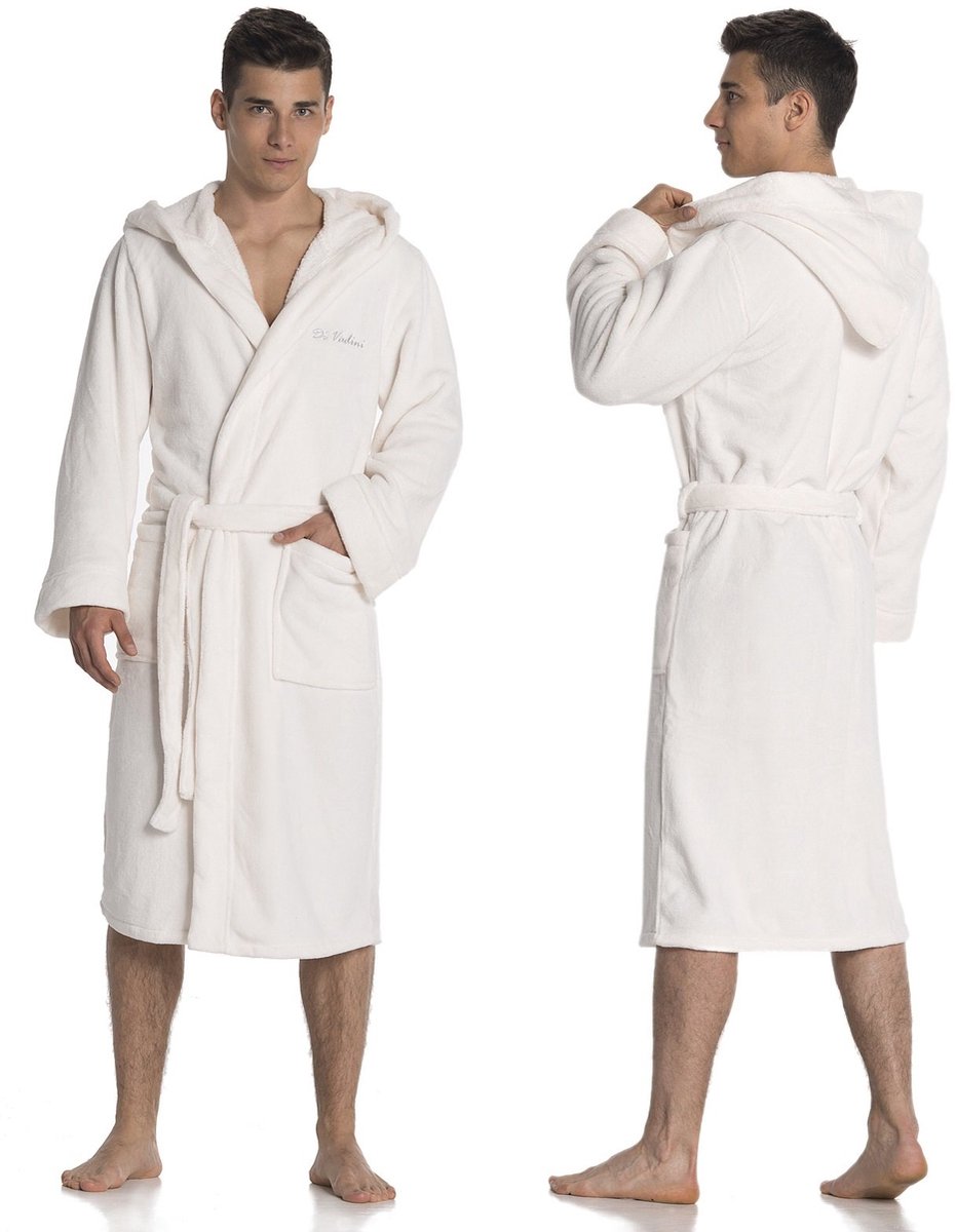 SnelShoppen - Badjas voor Heren en Dames - Microvezel Kimono met Capuchon - Nachtkleding in Maat XXS-5XL - Wit - Perfect voor Thuis, Wellness en Ontsp