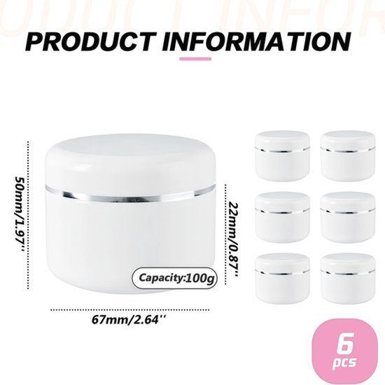Dailygoods- Plastic Pot - 100ml Lege Ronde Potten - Navulbare Cosmetische Potten - Ideaal voor Crème/Lotion - Duurzaam en Herbruikbaar - Kunststof Binnenvoering tegen Lekkage van Dailygoods — afbeelding 2