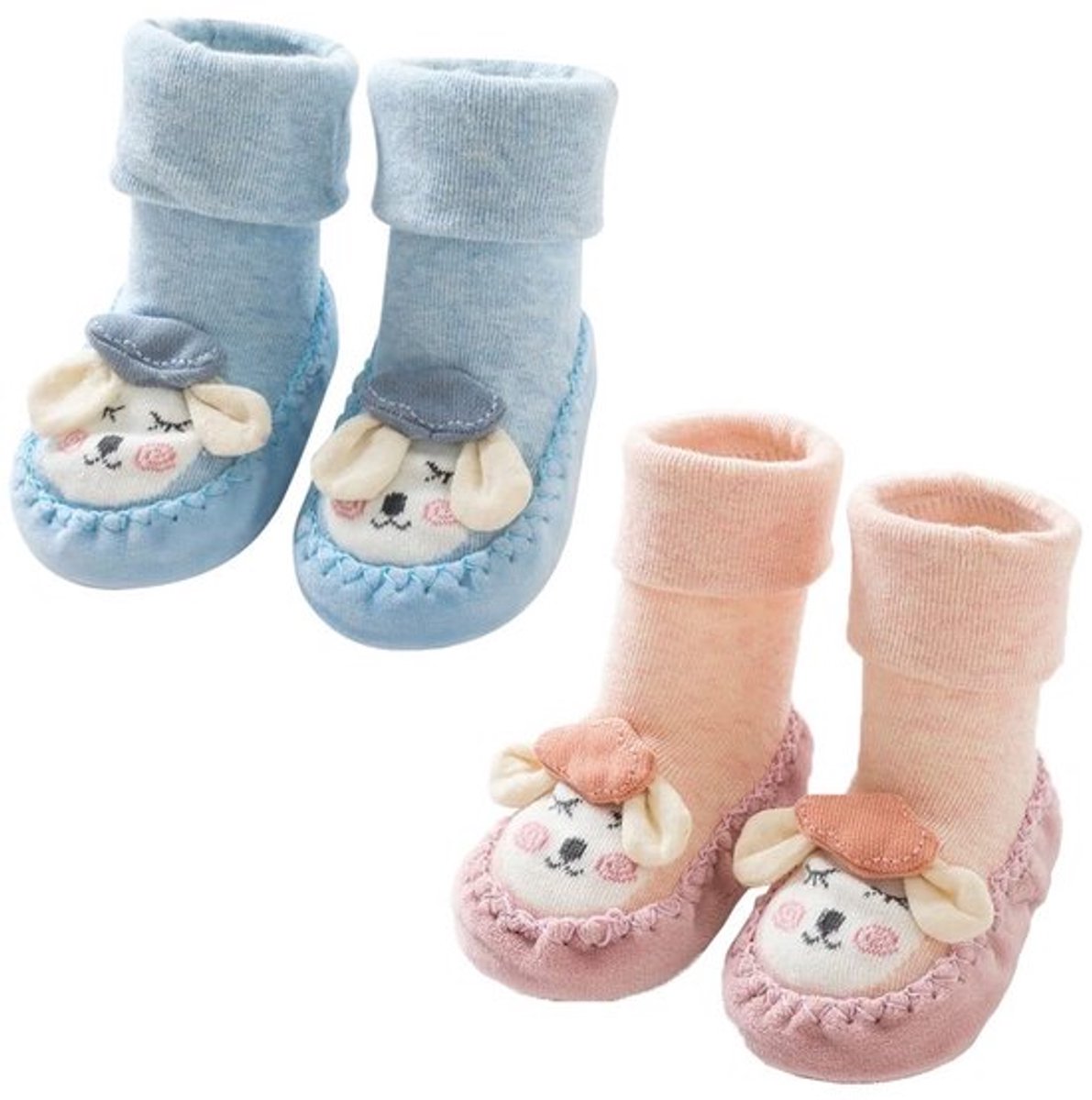 Antislip Sokken - 2 Paar Badstof - Geschikt voor Kinderen 12-18 Maanden - Katoen - Voetlengte 12-14 cm - Lichtgewicht en Ademend - Babysokken