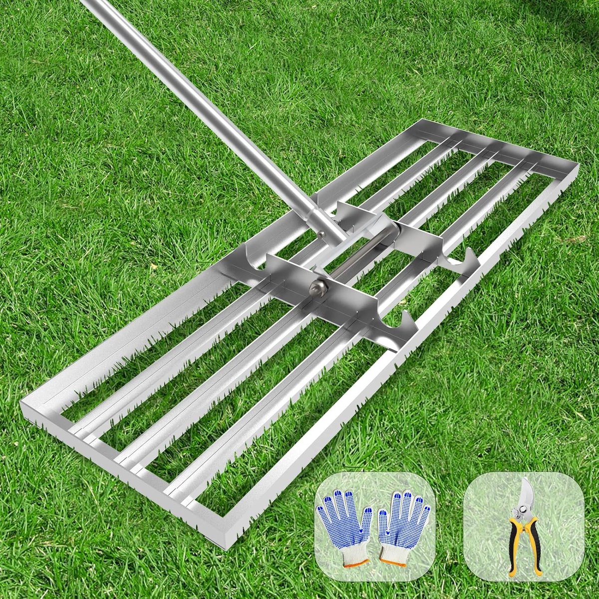 SnelShoppen - Lawn Leveling Rake 76x25cm, Professionele Tuin Rake met RVS Handvat, Zware Landschaps Rake voor Tuin, Golfbaan, Achtertuin en Boerderij