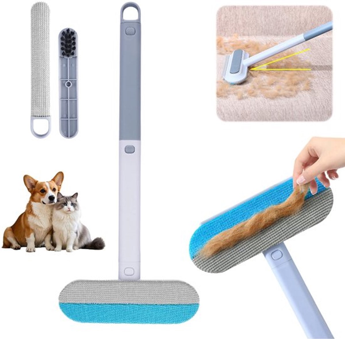 Dierenhaarverwijderaar multifunctioneel - Kledingborstel - Pluizenborstel - Tapijtborstel - Borstel voor honden/katten - Eenvoudige reiniging met verlengd handvat - Pluisborstel