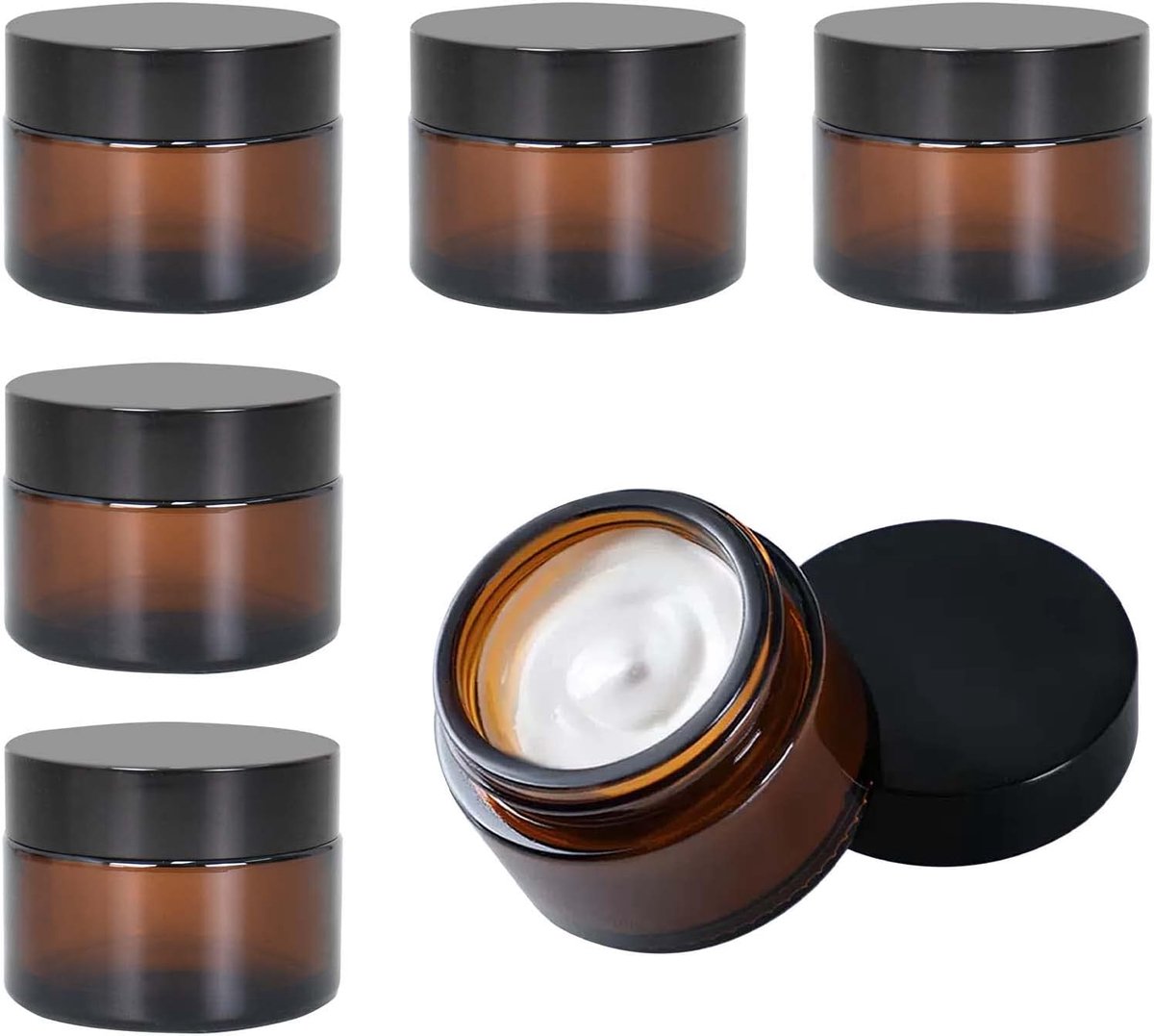 Amber Glazen lege potjes, 6 stuks, crèmepotjes, 30 ml/50 ml/60 ml, bruine glazen containers, lege navulbare - ShopVlot