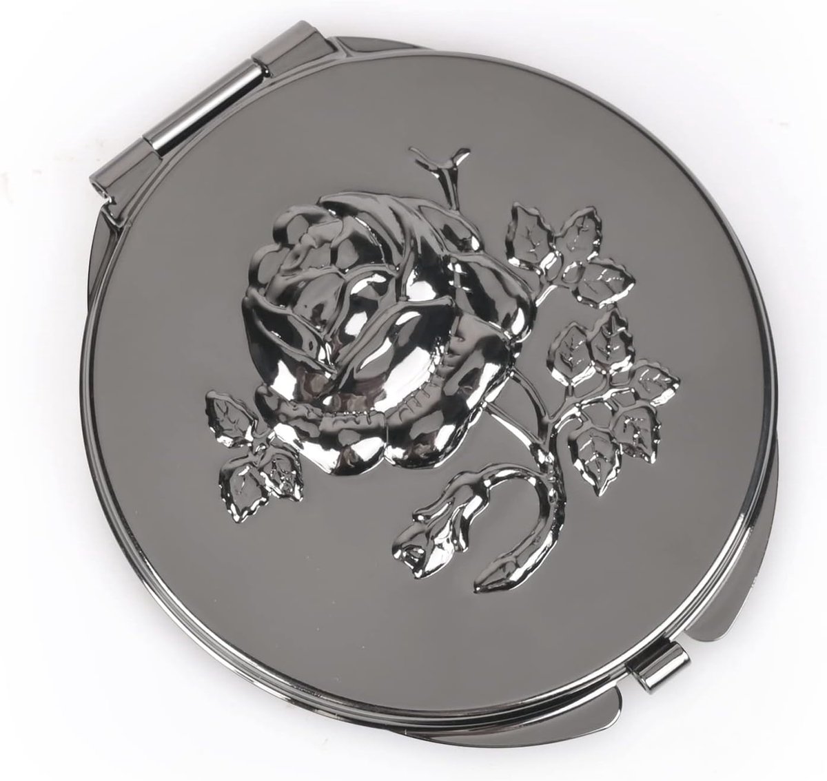 SnelShoppen - Retro Metal Compact Spiegel - Draagbare Make-up Spiegel 1x/2x Vergroting - Zwart - Perfect voor Reizen, Feestjes en Dagelijks Gebruik