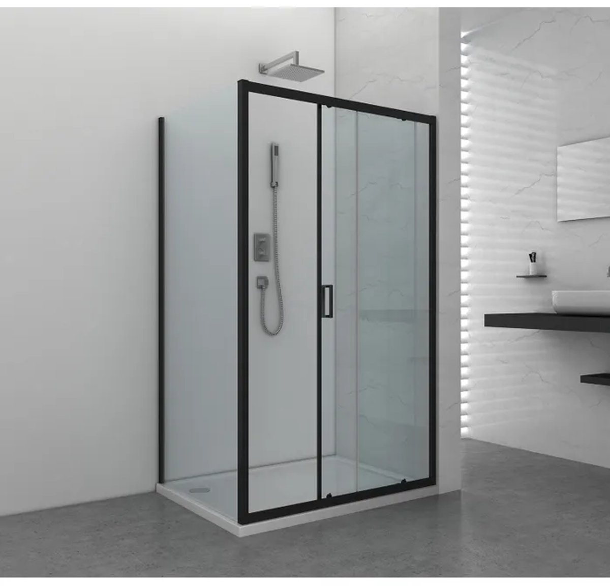ZIMMER Douchecabine FORMA 90x140 cm Mat zwart – Schuifdeur Soft-Close – 6 mm Veiligheidsglas – Anti-kalk