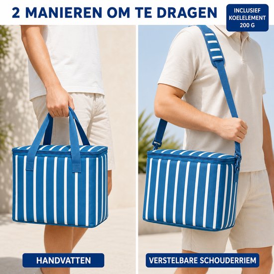 Benza – Compacte Koeltas 11 Liter met Koelelement 200 g – 30 × 15 × 25 cm – Met Handvatten en Schouderriem – Blauw & Wit van Benza — afbeelding 5