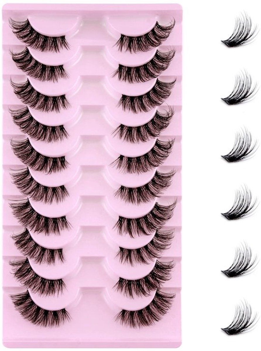 Valse Wimpers Natuurlijke Look - Halve Wimpers - Faux Nertsen - Herbruikbaar - 10 Paren - Zachte Band