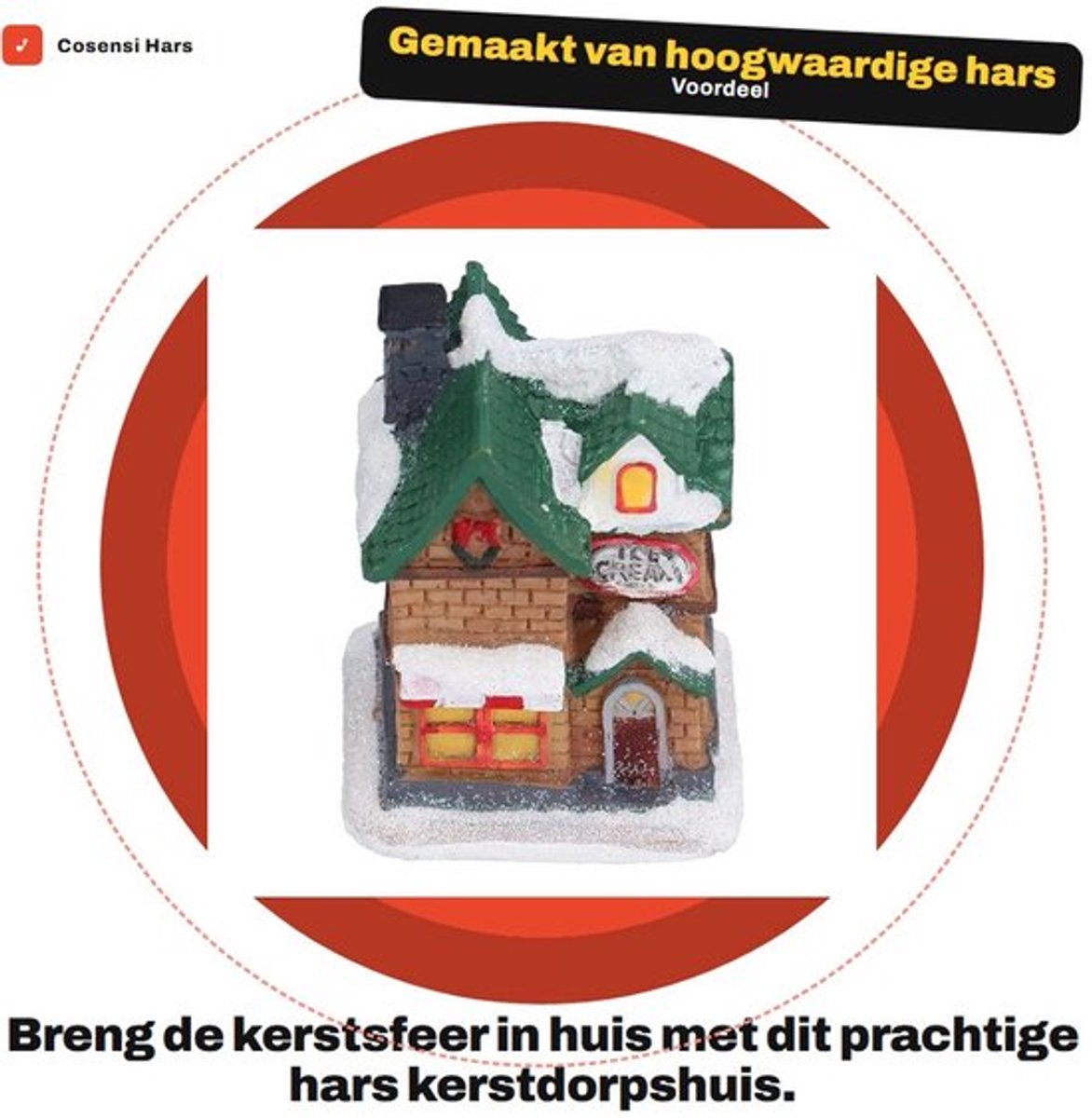 Hars Kerstdorpshuis met LED-Licht en Handgeschilderde Details