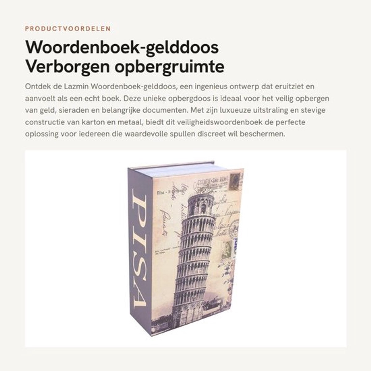 Gelddoos verborgen ontwerp - Veiligheidsdoos - Opbergdoos - Luxe - Stabiele constructie - Voor waardevolle spullen - Boekenkluis