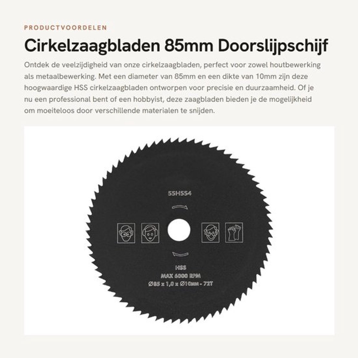 Cirkelzaagblad 85mm - 72T HSS - Doorslijpschijf - Houtbewerking - Snijden - Metaal - Zaagblad