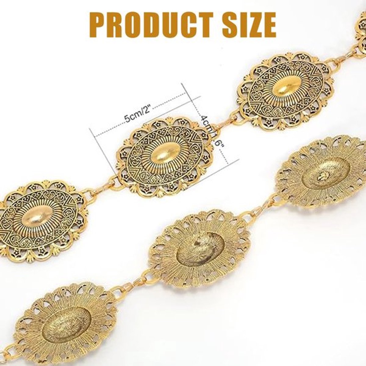 Kettingriem Goud - Verstelbare Tailleketting - Boho Stijl - Concho Accenten - Casual Mode - 117cm Lengte - Heupketting