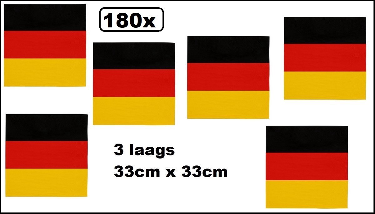 180x Servetten Duitsland 33cm x 33cm - 3 laags - Servet diner eten knoeien restaurant Duits BBQ thema feest verjaardag feest