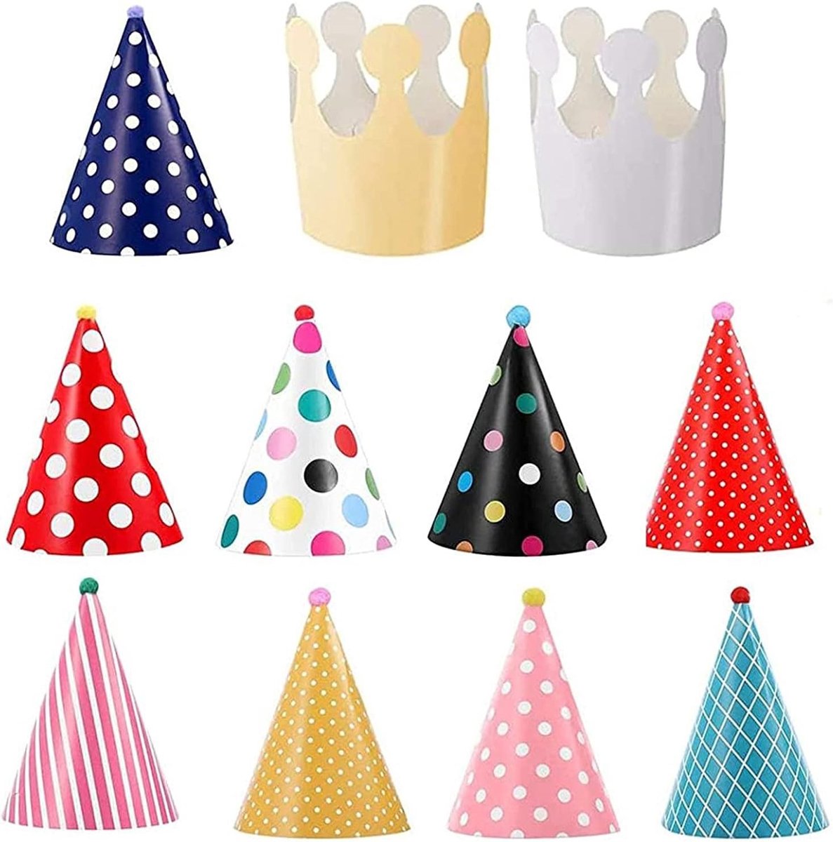 Feestelijke 11-delige verjaardagsparty hoedjes voor huisdieren met kleurrijke patronen voor honden, katten en kinderen
