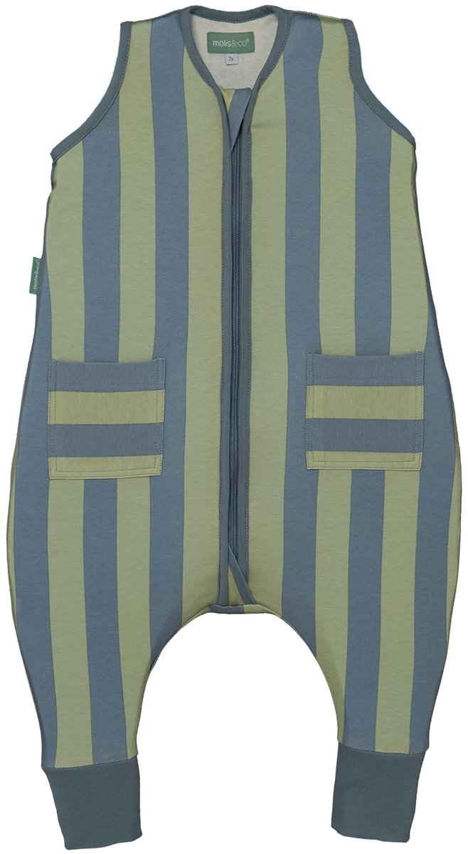SnelShoppen - Babyslaapzak 0,5 TOG Zomer Slaapzak 90 cm voor Kinderen - 100% Katoen, Groene en Blauwe Strepen, Ideaal voor Warme Nachten