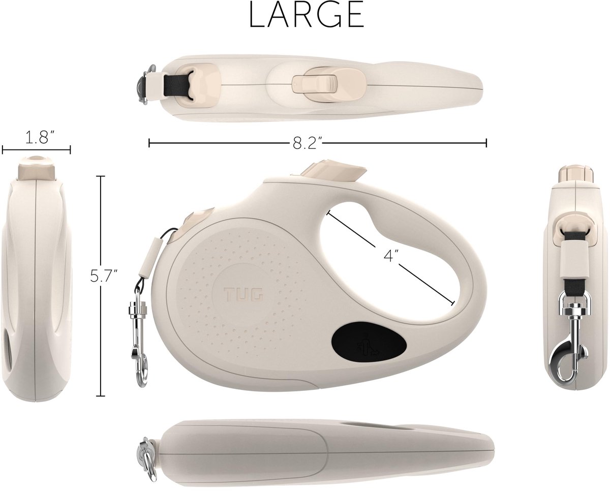 SnelShoppen - TUG Ovale 360° Klitvrije Intrekbare Hondenriem met Afvalzakdispenser - Groot, Crème, Ideaal voor Wandelen, Training en Buitenactiviteite