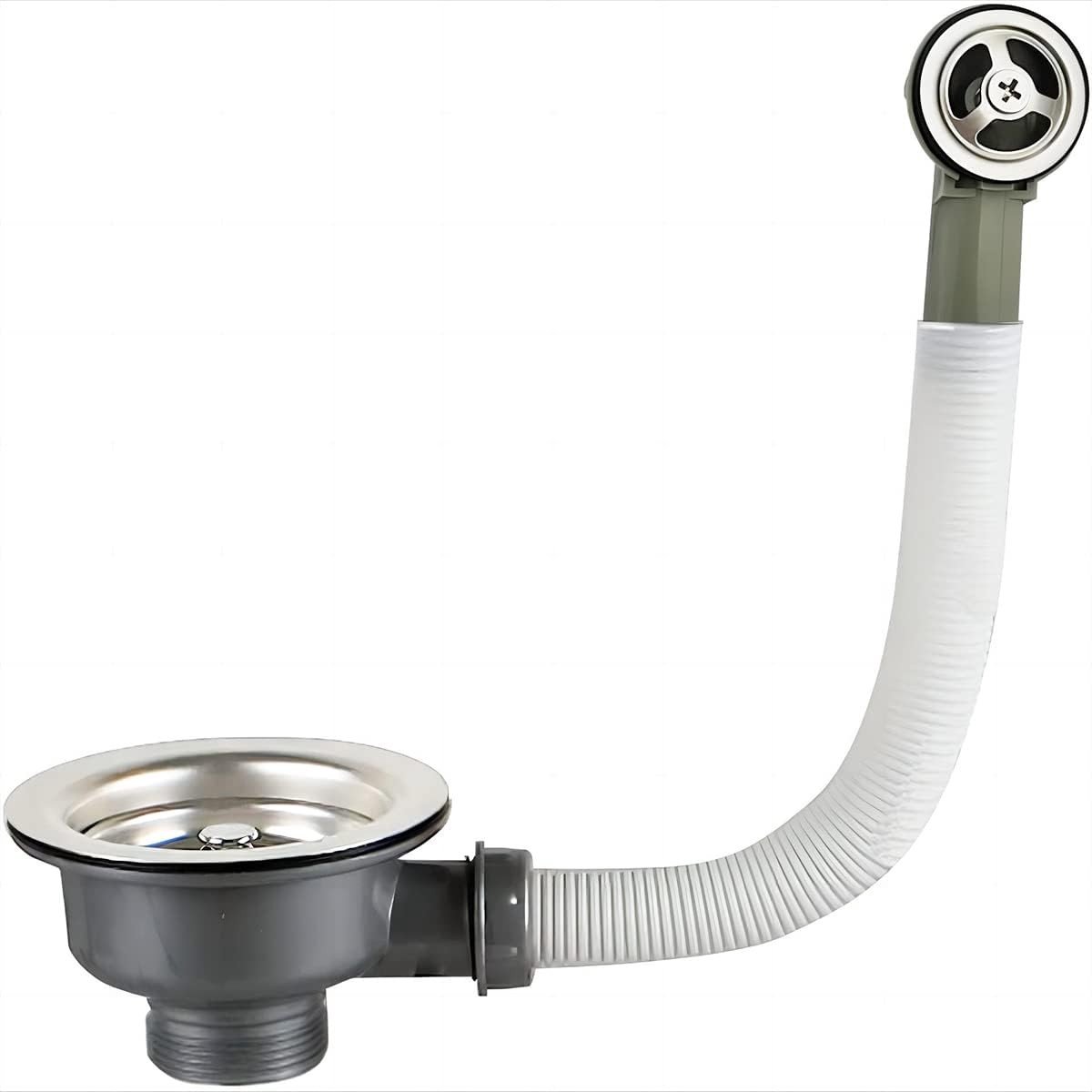 RVS Afvoer Set voor Keukens met Overloop en 1½" Mandzeef - 110mm Afvoersysteem