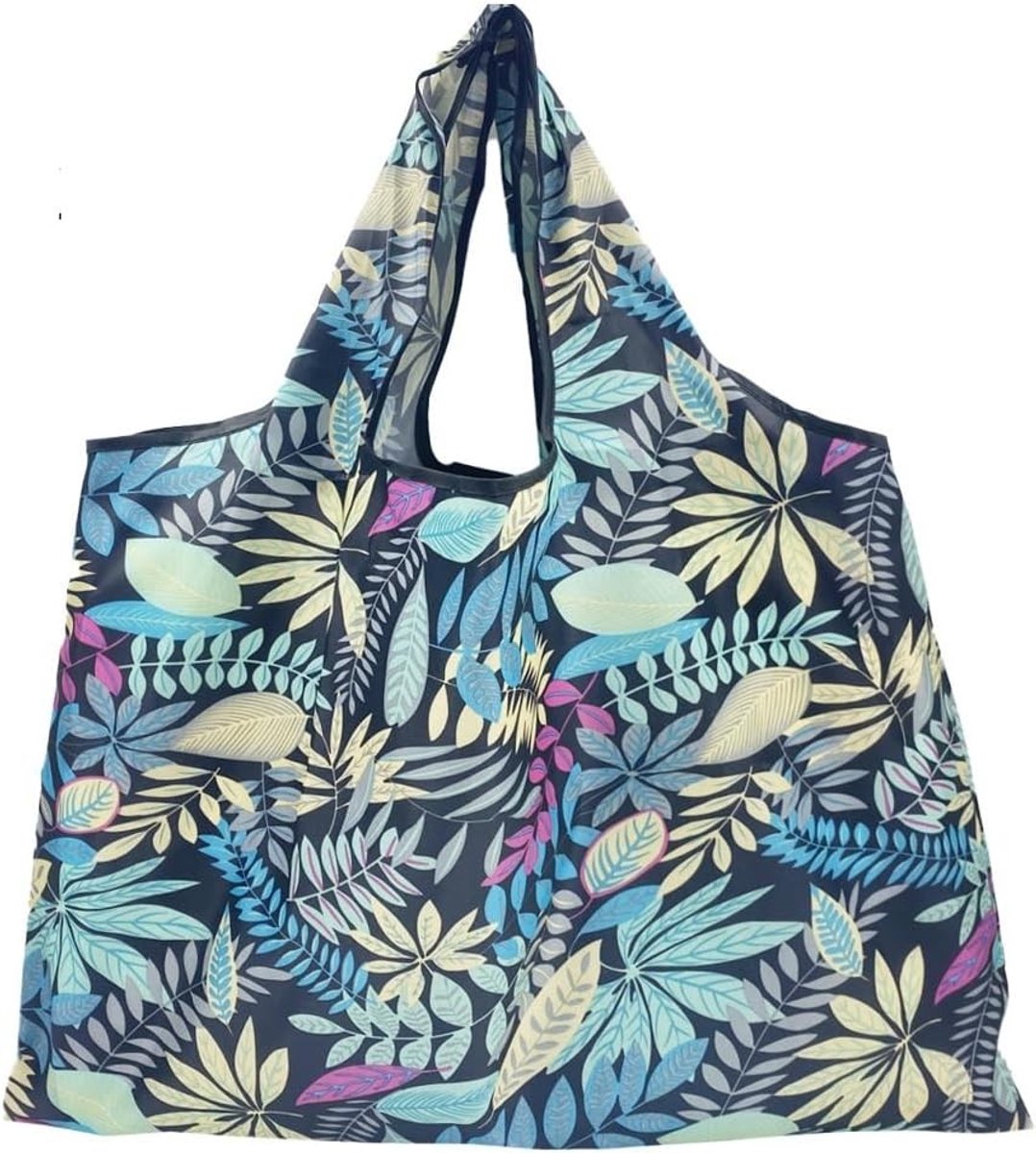 Opvouwbare herbruikbare boodschappentas, lichtgewicht en scheurvast, ideaal voor winkelen en reizen, 58 x 40 cm, snel drogend (blauw)