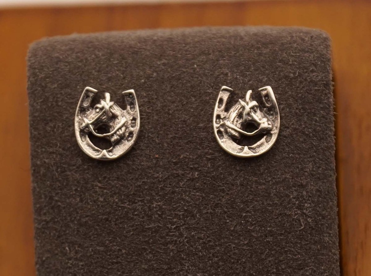 Sterling zilveren oorknopjes paardenhoofd in hoefijzer - zilveren oorknopjes paardenhoofd - sierlijke paarden oorbellen van 925 zilver - hoefijzers oorbellen met paard - cadeau top paardenliefhebbers