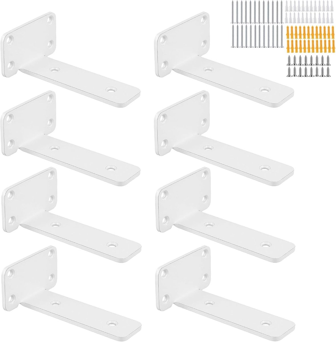 Metalen plankhouders voor wandmontage, 8 stuks, 13 cm, zware belasting, L-plankhoek, stevige plankdragers, doe-het-zelf wandplanken