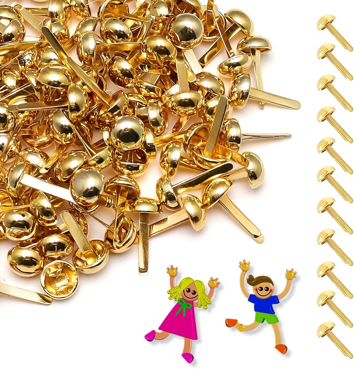 Metalen ronde kopjes, 200 stuks, 8 x 17 mm knijpers voor knutselen, goudkleurige briefklemmen voor documenten en foto's, eenvoudig te openen en sluiten
