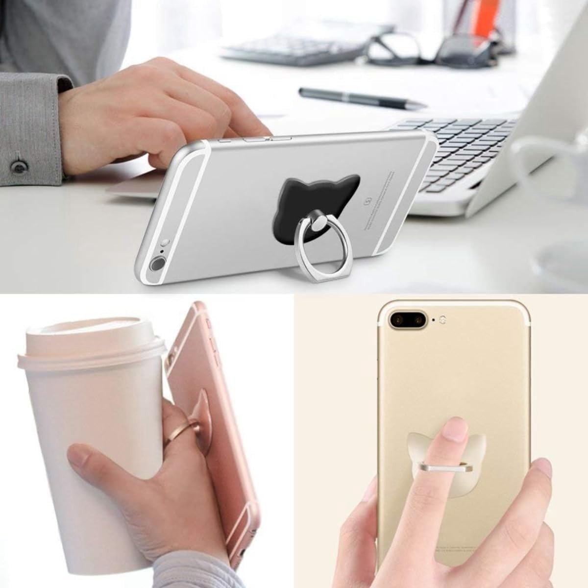 2 Stuks Telefoon Ringhouders, 360° Handgrepen voor Smartphones, Stevige en Verstelbare Telefoonaccessoires in Goud