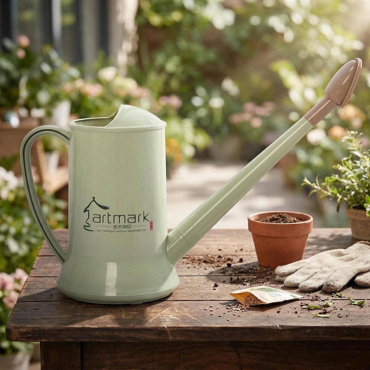 SnelShoppen - 2L Dikke Kunststof Gieter met Lange Tuit - Lichtgewicht Tuingieter voor Binnen- en Buitenplanten - Duurzaam en Lekvrij - Groen - Perfect