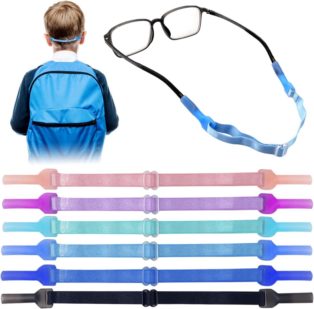 Set van 6 Verstelbare Sportbrilbanden met Siliconen Handvatten, Antislip Brilbanden en Elastische Brilhouders voor Kinderen en Volwassenen, Veiligheidsbrillen en Zonnebrillen
