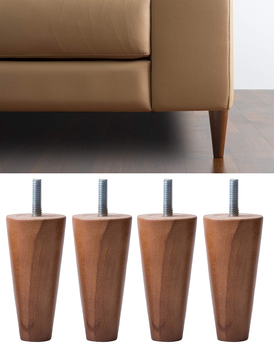 SnelShoppen - Set van 4 Houten Meubelpoten Walnoot 120 mm Conische Vorm voor Kasten en Fauteuils - Duurzaam Design van Italië