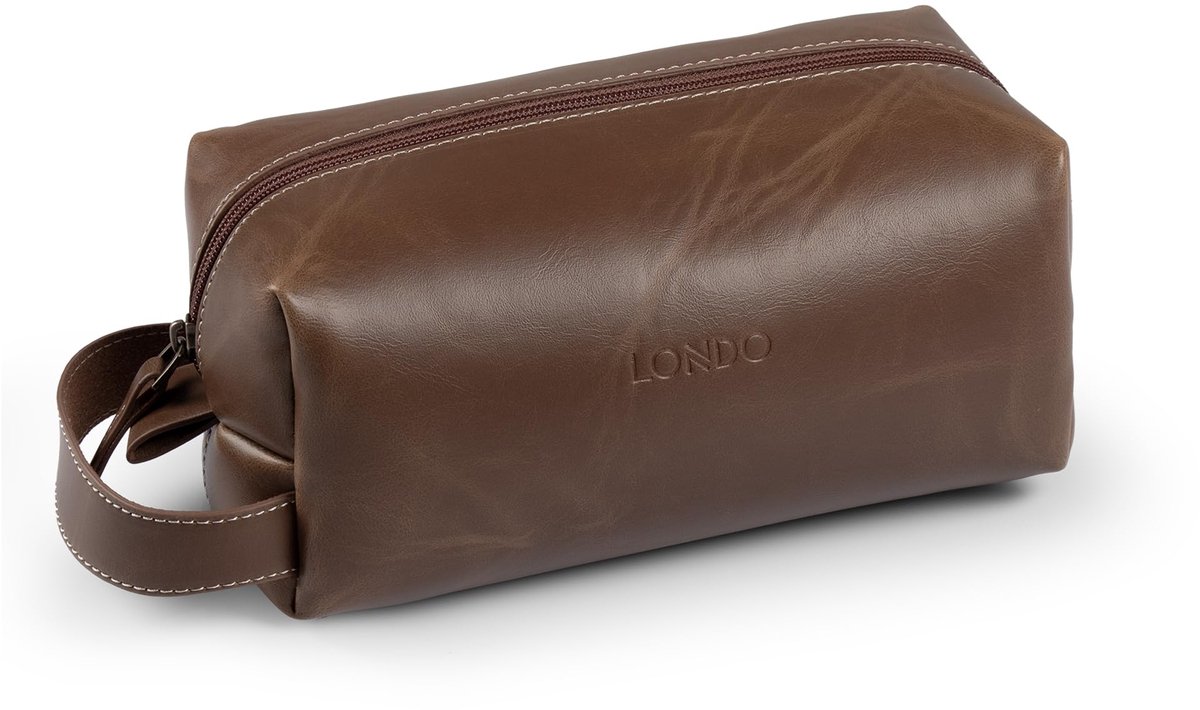 SnelShoppen - Lederen Cosmetische Make-up Zakje & Travel Watch Box - Stijlvolle Organizer voor Toiletartikelen - Bruin, Duurzaam, Geschikt voor Reizen