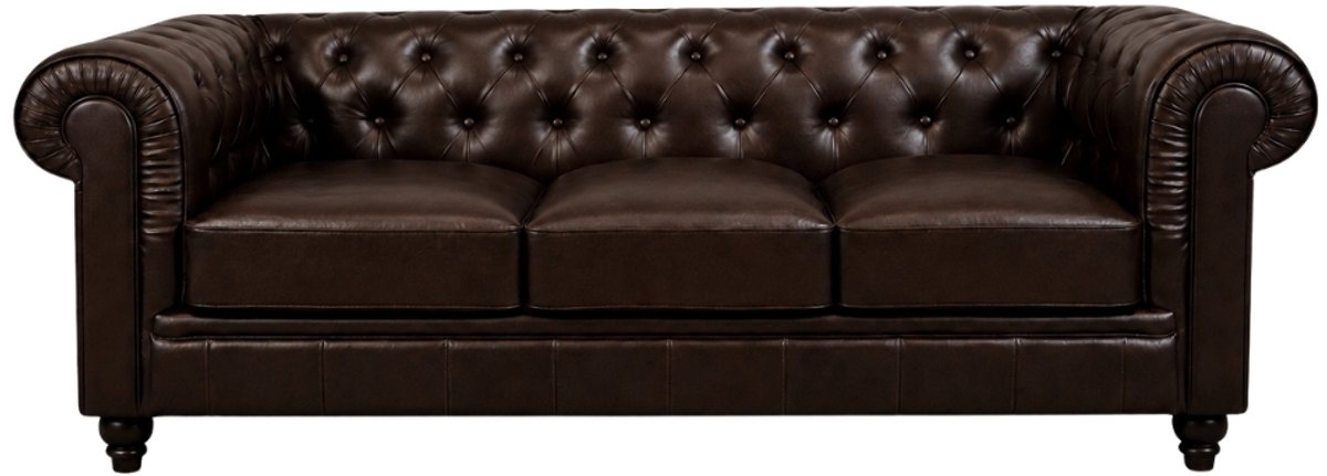 Meubeldistrict Chesterfield Bank - 3 Zits - Donker Bruin - Mokka - Leer - Sofa - Bankstel - Chesterfield Meubel Mokka Bruin