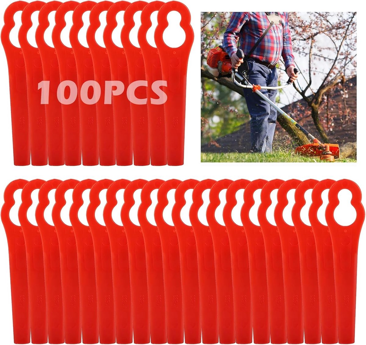 Set van 100 Vervangende Bladen voor Grasmaaiers, Kunststof Trimmer Bladen, Accessoires voor Tuinonderhoud en Grasmaaiers