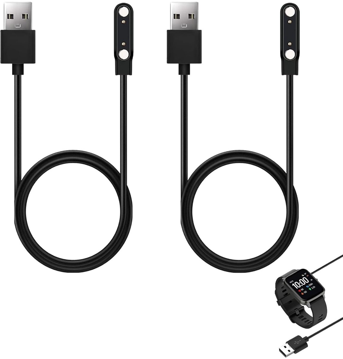 Oplaadkabel voor Smartwatches - 2 Stuks Magnetische USB 2 Pin Kabel voor Diverse Fitness Trackers met Goudgeplateerde Contacten