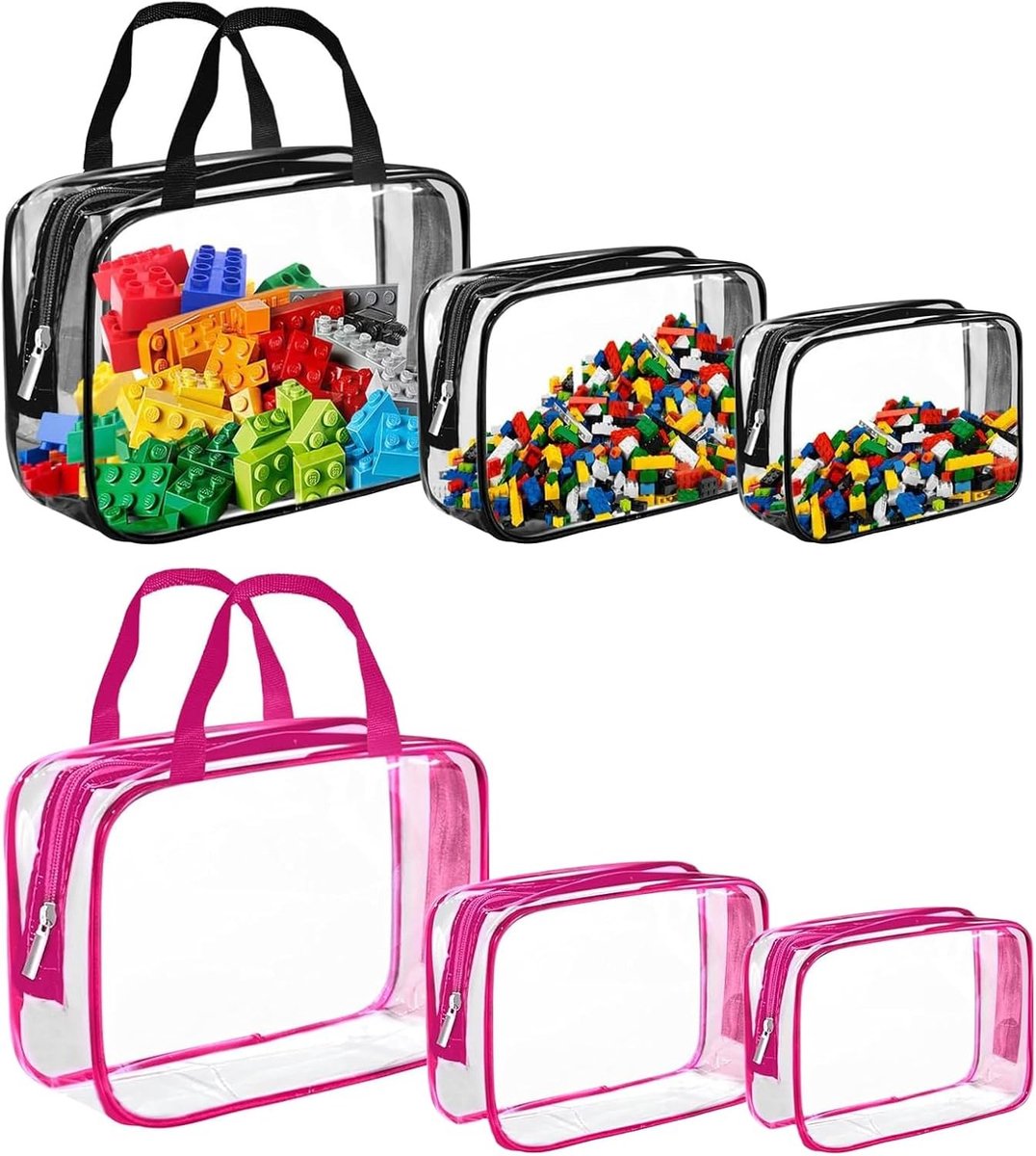 Set van 6 Waterdichte Speelgoedopbergzakken met Rits en Gaasvakken voor Lego, Puzzels en Blokken