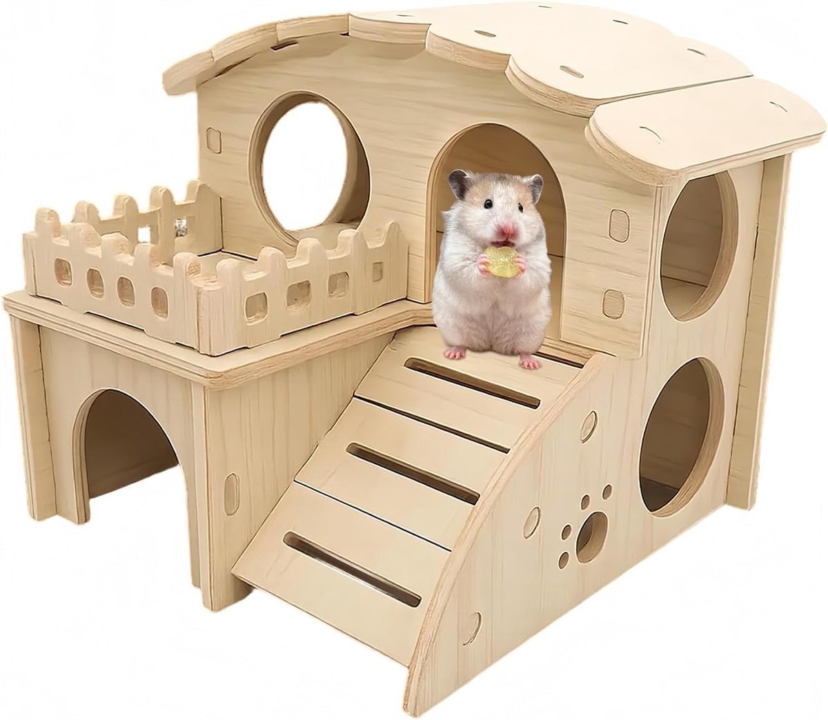 Houten Hamsterhuis met Meerdere Kamers voor Hamsters en Cavia's - Ideaal voor Kleine Huisdieren en Dwerghamsters