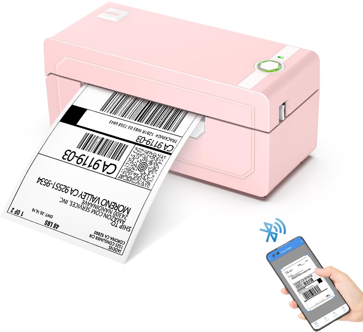 SnelShoppen - Bluetooth Thermische Labelprinter 4x6 in Roze - Draadloze Verzendlabelprinter voor Klein Bedrijf & Pakketten - Compatibel met iOS, Andro